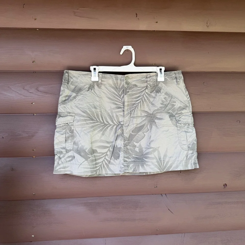 Faded Glory Cargo Skort Womens 16 Green‎ Palm Print Vintage Y2K Utility Safari